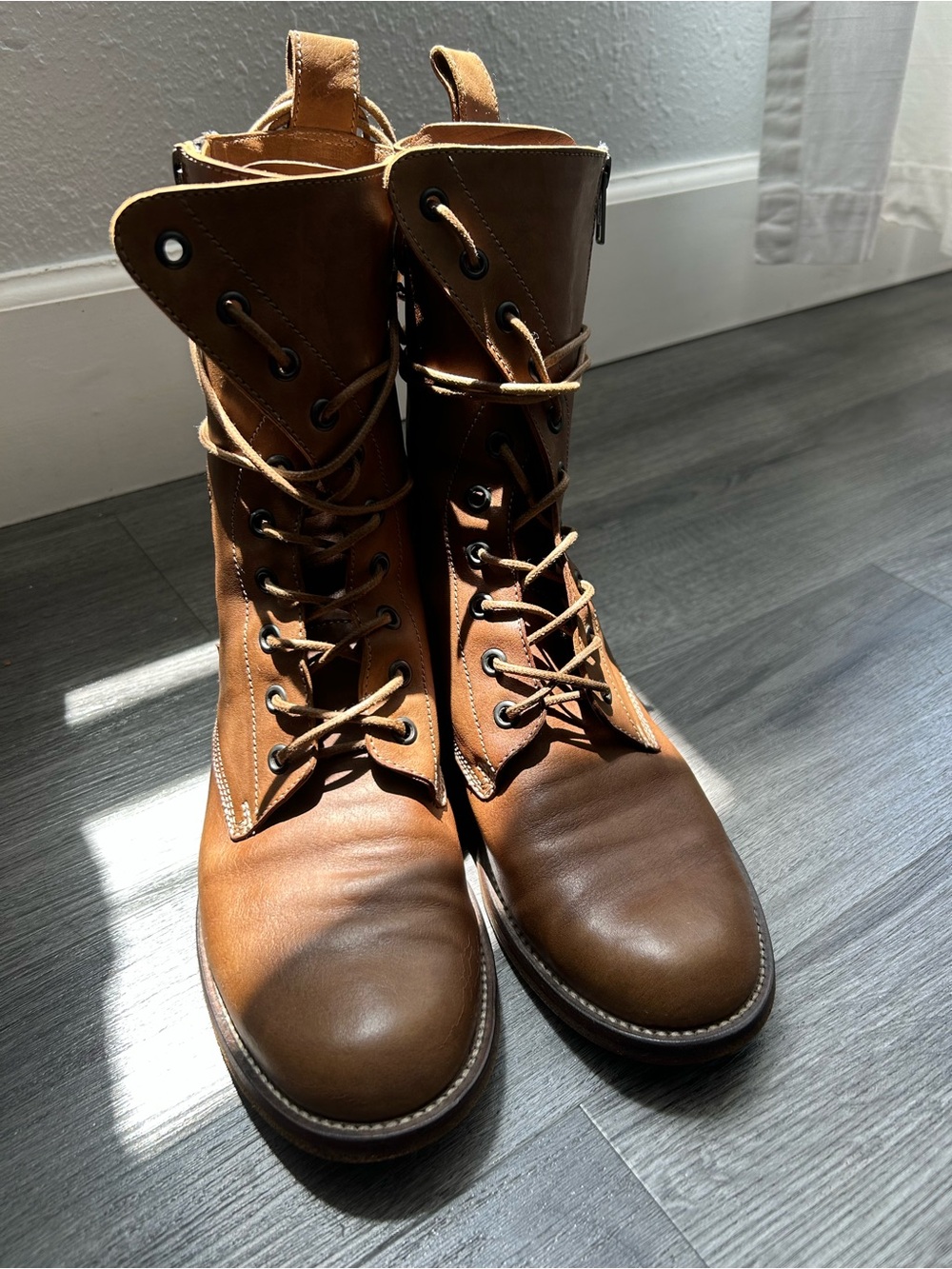 LD Tuttle "The Strike" Distressed Leather Foldover Combat Moto Boots 38